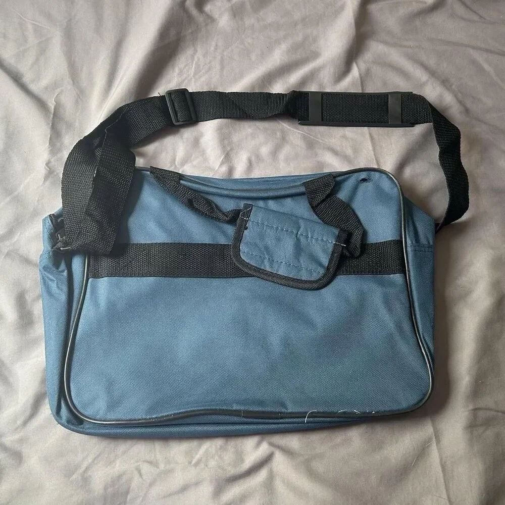 Vintage Blue 90s Laptop Bag/ Messenger Bag/ Backpack with Adjustable Strap